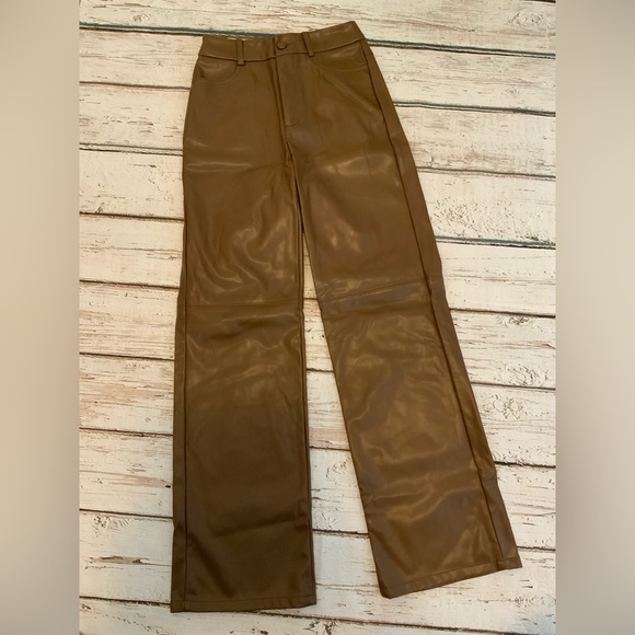 SHEIN Pants - SHEIN Petite XXS Brown Faux Leather Pants Straight Leg Espresso Coffee Aesthetic